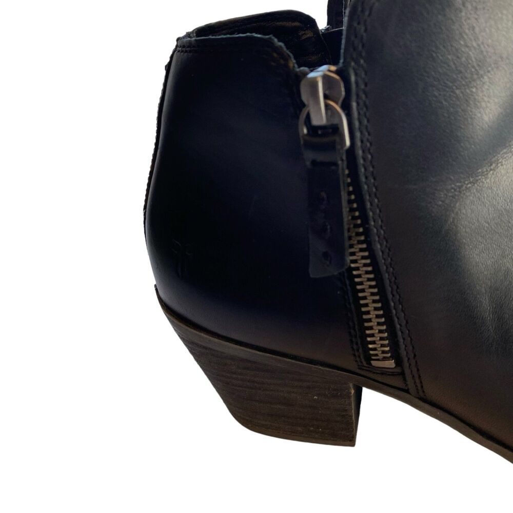 FRYE JUDITH Black Double Zip Leather Stacked Heel Ankle Boots Booties Size 9.5 - Picture 9 of 12